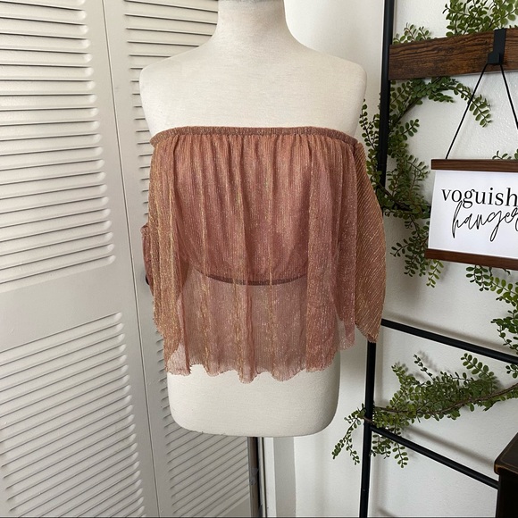 Forever 21 Tops - Forever 21|2X|Rose Gold Off the Shoulder Cropped Top